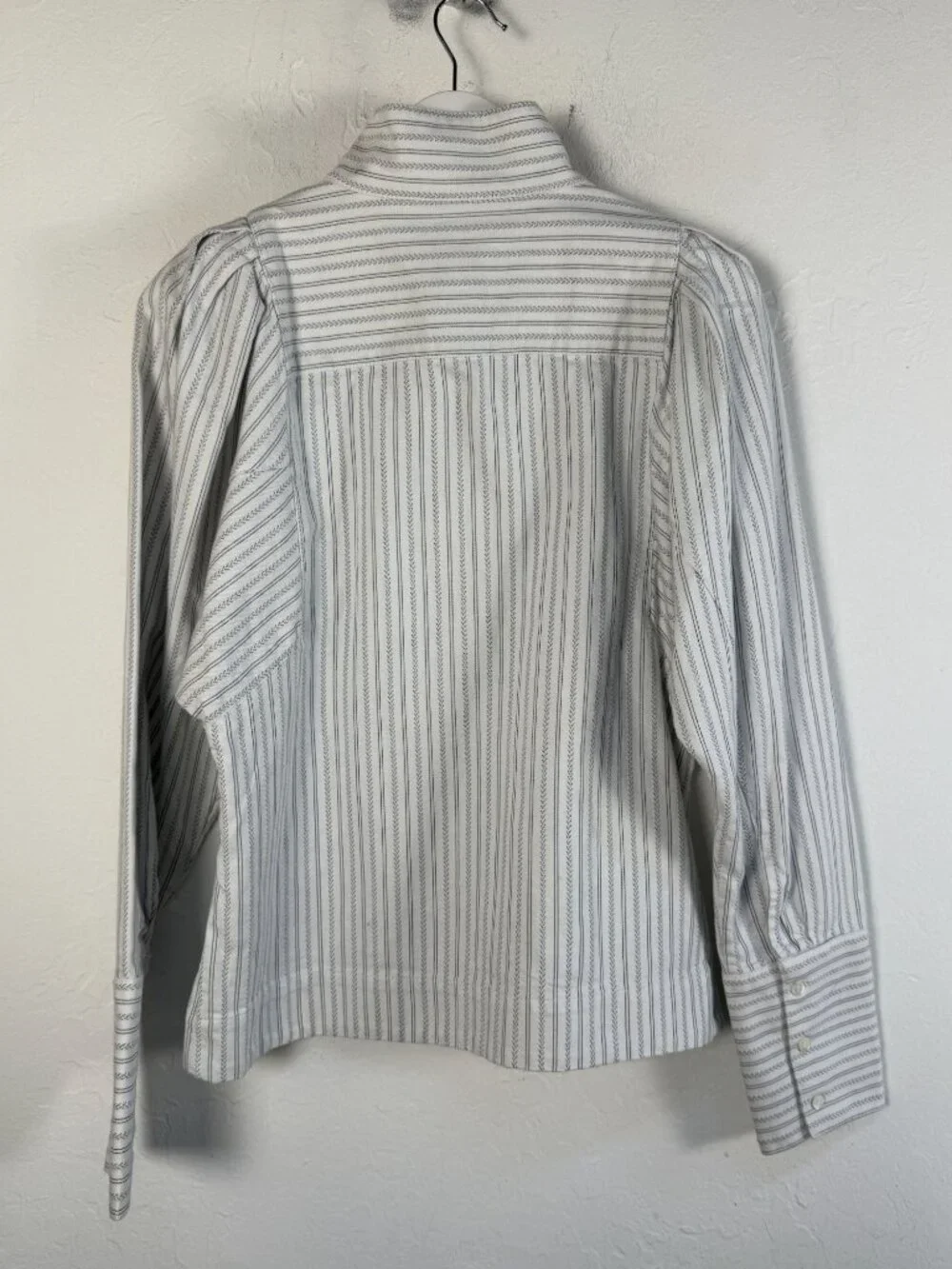 Banana Republic Shirt Women's Samll Tall Striped Puff Sleeve Stand Collar Button